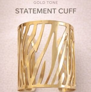 Gold Tone Wide Cutout Cuff Bracelet | Zebra Abstract Statement Bangle